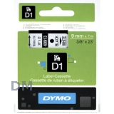 Лента DYMO системы D1, 9 мм х 7 м, пластиковая, черный шрифт, белая лента (S0720680/40913)