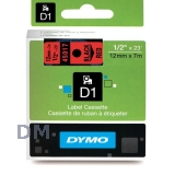 Лента DYMO системы D1, 12 мм х 7 м, пластиковая, черный шрифт, красная лента (S0720570/45017)