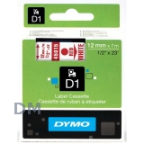 Лента DYMO системы D1, 12 мм х 7 м, пластиковая, красный шрифт, белая лента (S0720550/45015)